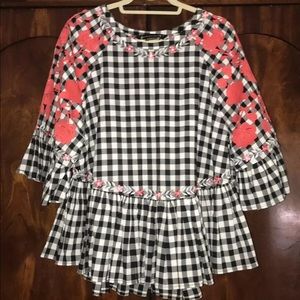 Anthropologie Panjak & Nidhi Blk gingham red emb M